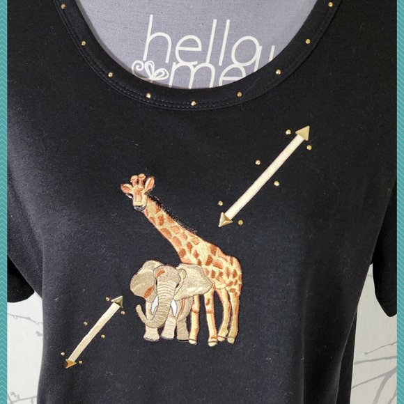 Isaac's Designs Giraffe & Elephant Embroidered Round Neck Tee - Picture 2 of 5